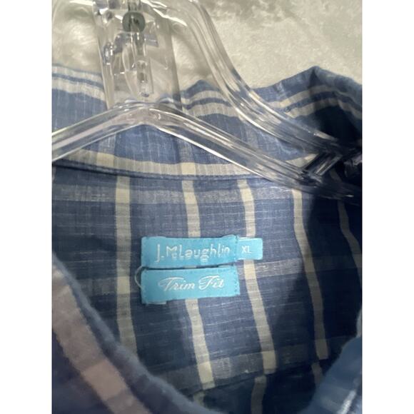 J. Mclaughlin Trim Fit Shirt Mens XL Blue Plaid Button Up Checked Linen Blend - Picture 4 of 10